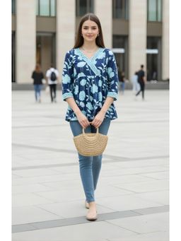 Rajnandini - Womens Blue Pure Cotton Jaipuri Printed Tunic