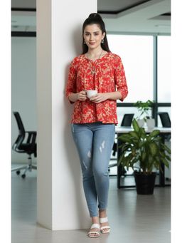 Rajnandini - Womens Red Pure Cotton Jaipuri Printed Tunic