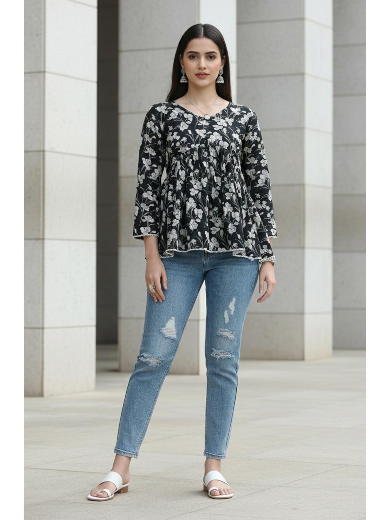 rajnandini Womens Black Pure Cotton Jaipuri Printed Tunic-picture-44