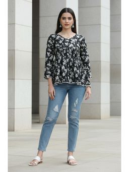 Rajnandini - Womens Black Pure Cotton Jaipuri Printed Tunic