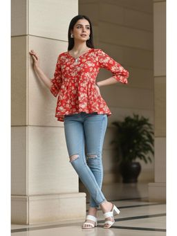 Rajnandini - Womens Red Pure Cotton Jaipuri Printed Tunic