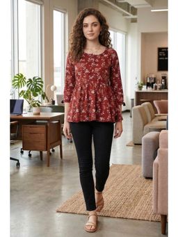 Rajnandini - Womens Maroon Pure Cotton Jaipuri Printed Tunic