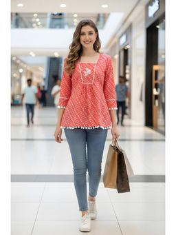 Rajnandini - Womens Peach Pure Cotton Bandhej Print Tunic