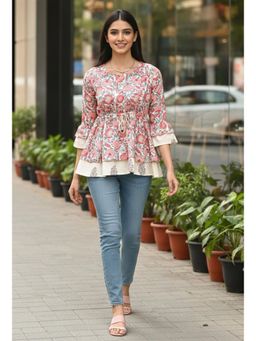 Rajnandini - Womens Cream Pure Cotton Jaipuri Printed Tunic