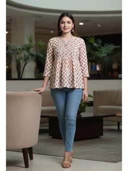 Rajnandini - Womens Beige Pure Cotton Jaipuri Printed Tunic