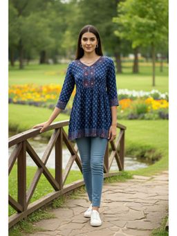 Rajnandini - Womens Blue Pure Cotton Jaipuri Printed Tunic