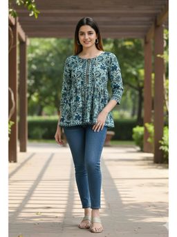 Rajnandini - Womens Sea Green Pure Cotton Jaipuri Printed Tunic