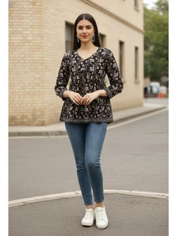 Rajnandini - Womens Black Pure Cotton Jaipuri Printed Tunic