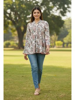 Rajnandini - Womens White Pure Cotton Jaipuri Printed Tunic