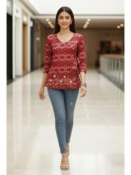 Rajnandini - Womens Maroon Pure Cotton Jaipuri Printed Tunic