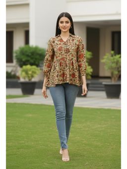 Rajnandini - Womens Beige Pure Cotton Jaipuri Printed Tunic