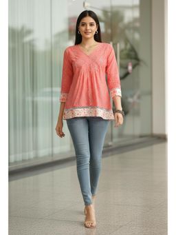 Rajnandini - Womens Peach Pure Cotton Bandhani Printed Tunic