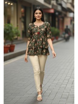 Rajnandini - Womens Green Pure Cotton Jaipuri Printed Tunic