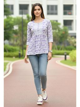 Rajnandini - Womens Lavender Pure Cotton Jaipuri Printed Tunic