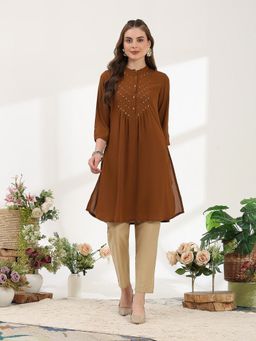 Nayam by lakshita - Solid Blended A-Line Kurta with Mandarin Collar