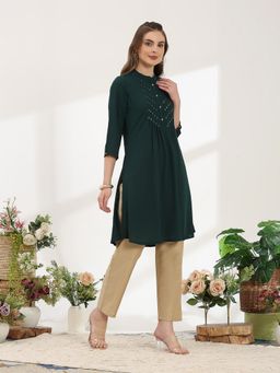 Nayam by lakshita - Solid Blended A-Line Kurta with Mandarin Collar