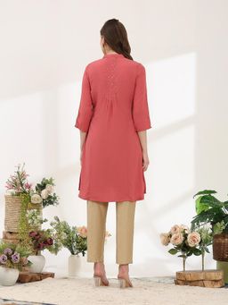 Nayam by lakshita - Solid Blended A-Line Kurta with Mandarin Collar