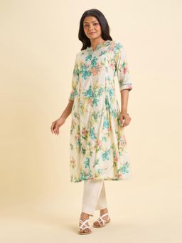 VISMAY - White Modal Chander Printed Kurta with Sequins Embroidery