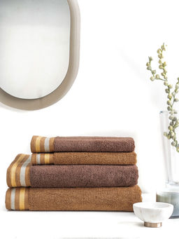 Ddecor Live Beautiful - 500 Gsm Pack Of 2 Bath Towels And 2 Hand Towels Set For Gifting Brown