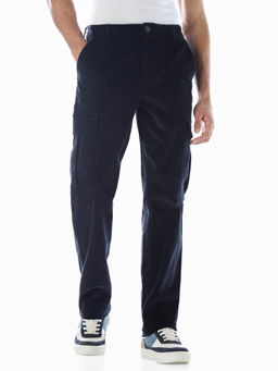 Jack & Jones - Men Solid Regular Fit Navy Blue Cargo Pant