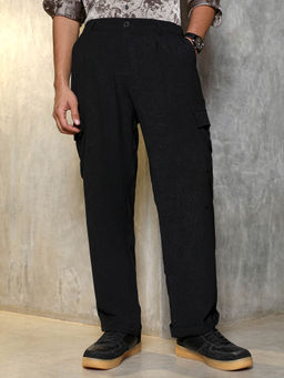 Campus Sutra - Mens Onyx Black Cargo Pant Tailored