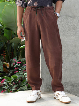 Campus Sutra - Mens Chocolate Brown Panelled Casual Trouser