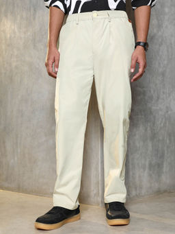Campus Sutra - Mens Cream White Solid Pleated Tailored Casual Trouser