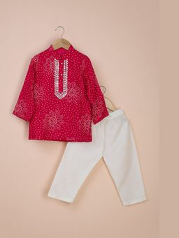 Poochkie - Boys Pink Cotton Embroidered Kurta with Pyjama