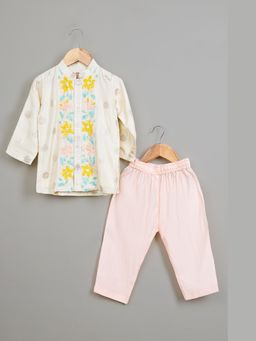 Poochkie - Boys Off White Viscose Embroidered Kurta with Pant