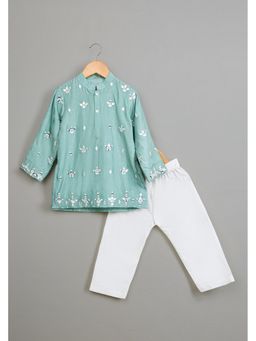 Poochkie - Boys Blue Viscose Embroidered Kurta with Pyjama