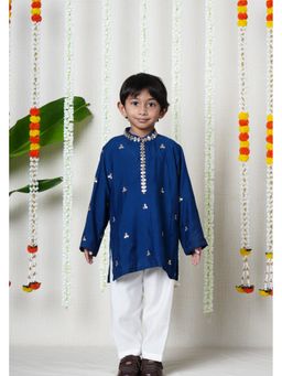 Poochkie - Boys Blue Muslin Embroidered Kurta with Pant