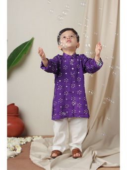Poochkie - Boys Purple Silk Printed Kurta with Pant