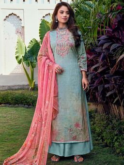 Stylee LIFESTYLE - Turquoise Cotton Digital Printed Dress Material