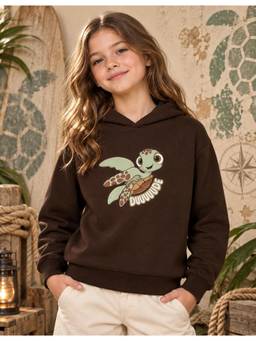 Nusyl - Girl Brown Turtle Printed Hoodie