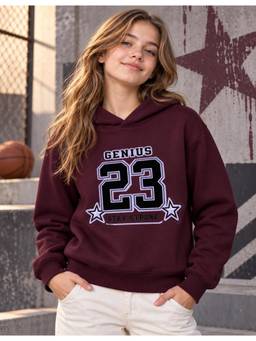 Nusyl - Girl Burgundy Genius 23 Text Printed Hoodie