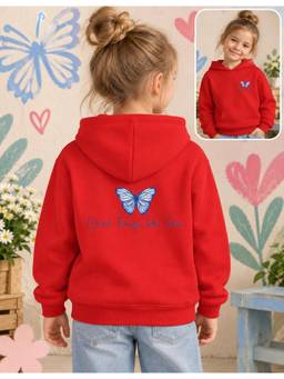 Nusyl - Girl Red Butterfly Printed And Be Positive Text Printed Hoodie