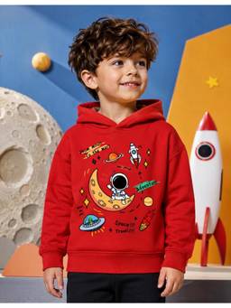 Nusyl - Boy Red Astronaut Printed Hoodie