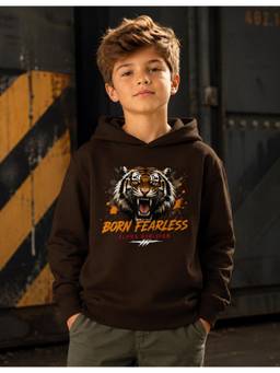 Nusyl - Boy Brown Tiger Printed Hoodie