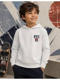 Nusyl - Boy White Nyc 85 Text Printed Hoodie
