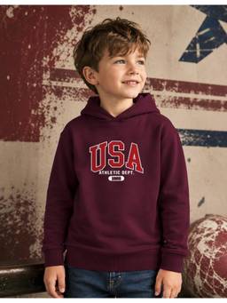 Nusyl - Boy Burgundy Usa Text Printed Hoodie