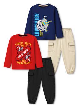 Trampoline - Boys Printed Relaxed Fit T-Shirts And Joggers (Pack Of 2)