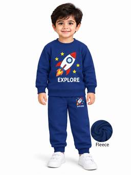 Trampoline - Boys Navy Blue Fleece Rocket Printed Sweatshirt With Joggers