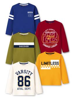 Trampoline - Boys Typography And Striped Printed T-Shirt (Pack Of 5)