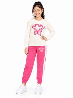Trampoline - Girls Butterfly Printed T-Shirt And Joggers- Multi-Colour
