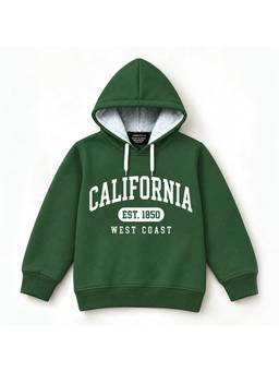 Trampoline - Boys Green Fleece California West Coast Printed Hooded Sweatshirt