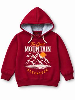 Trampoline - Boys Fleece Knit Mountain Printed Hooded Sweatshirt - Maroon