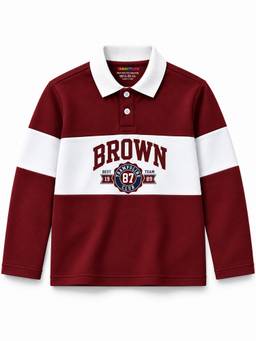 Trampoline - Boys Maroon White Brown 87 Club Graphic Printed Polo T-Shirt