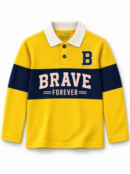 Trampoline - Boys Yellow Navy Brave Forever Graphic Printed Polo T-Shirt