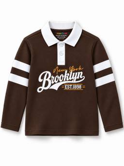 Trampoline - Boys Brown New York Brooklyn Graphic Printed Polo T-Shirt
