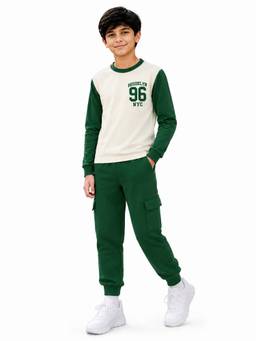 Trampoline - Boys Brooklyn 96 Text Printed T-Shirt And Joggers - White And Green